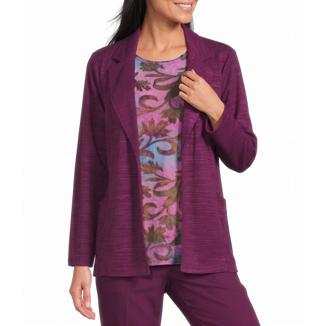 Allison Daley Petite Size Long Sleeve Open Front Notch Lapel Blazer Cardigan
