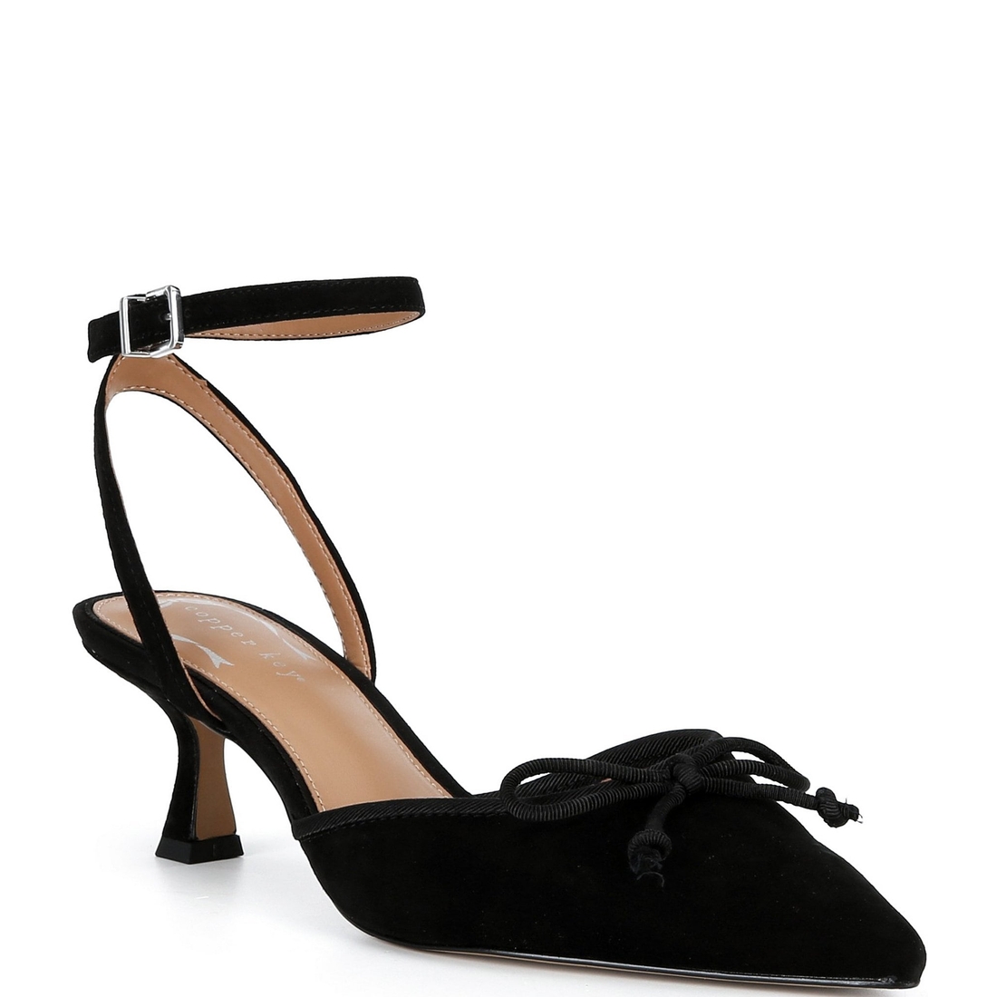 Copper Key Sleek Suede Mini Bow Kitten Heel Pumps