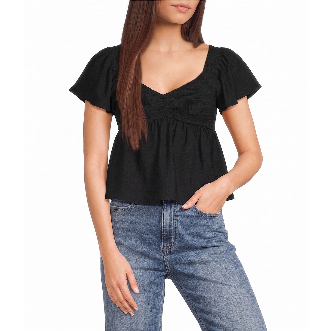 Honey & Sparkle Solid Smocked Baby Doll Top