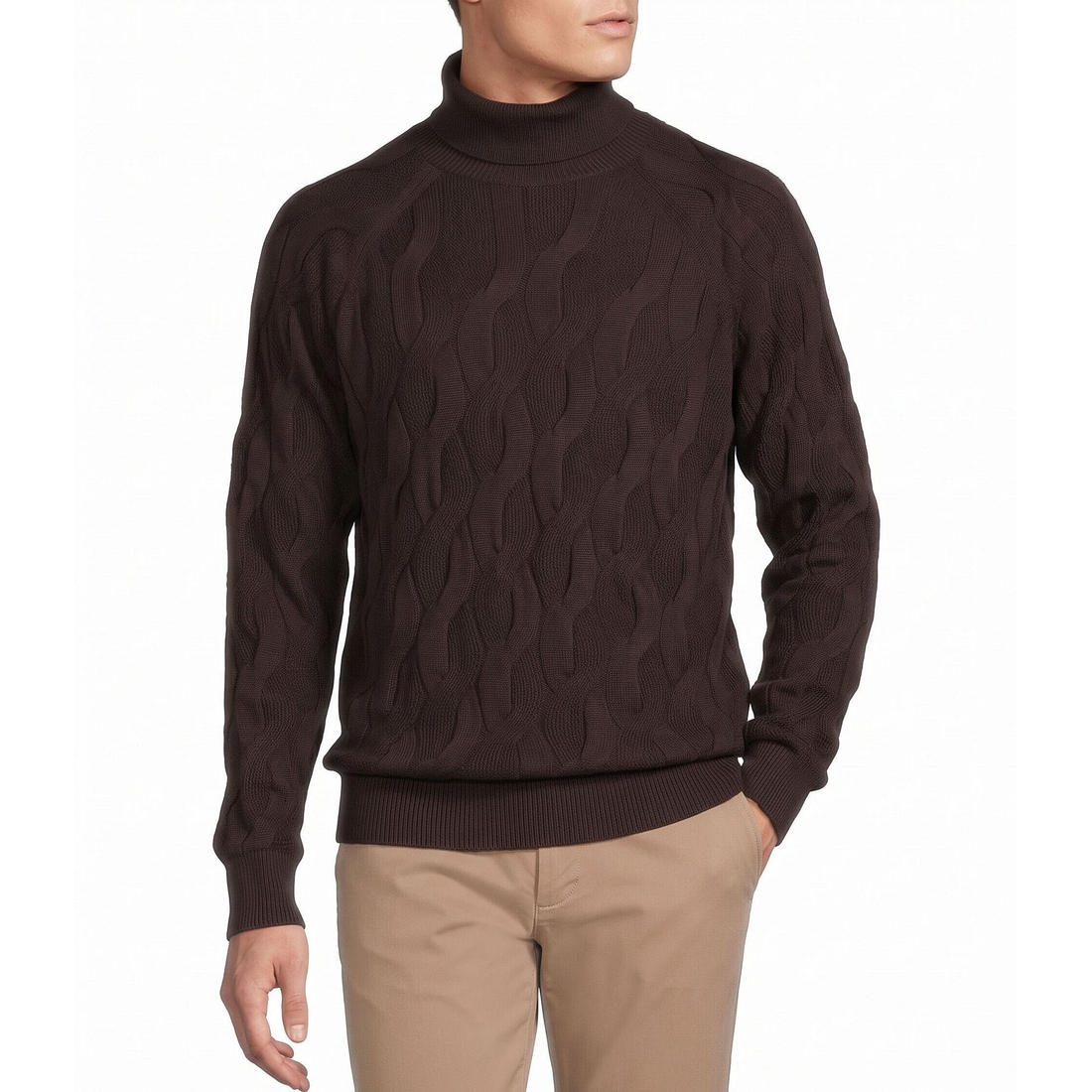 Cremieux Blue Label Tailor's Mark Collection Solid Cable Knit Turtleneck Sweater