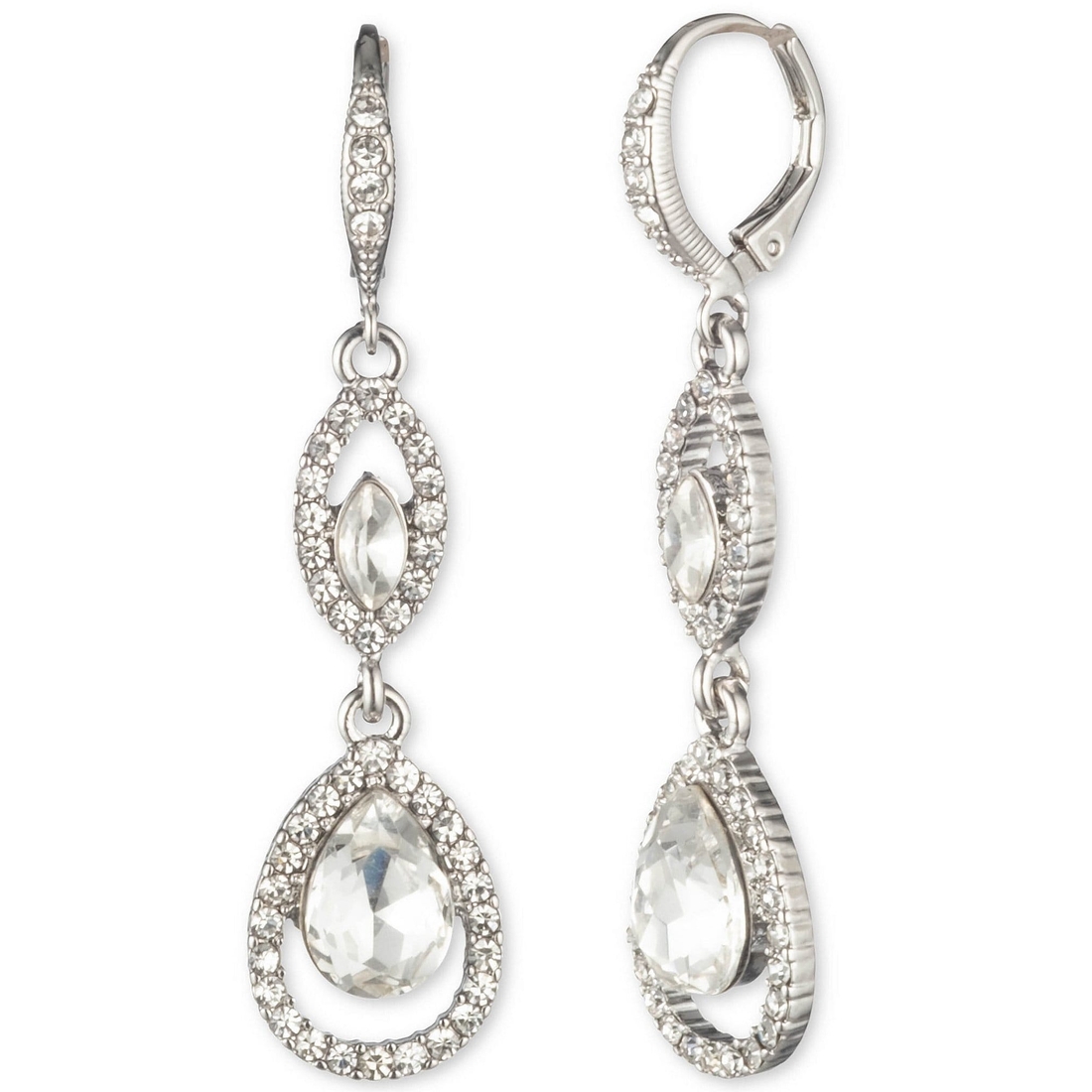 Givenchy Silver Tone Crystal Double Drop Earrings