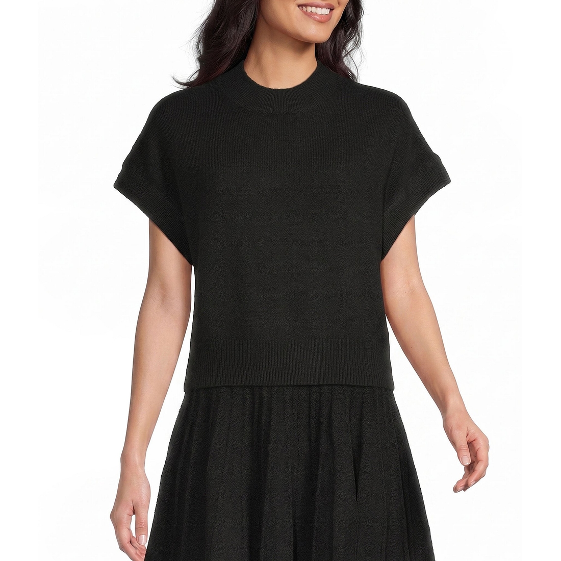 Double Zero Short Sleeve Turtleneck Cropped Sweater