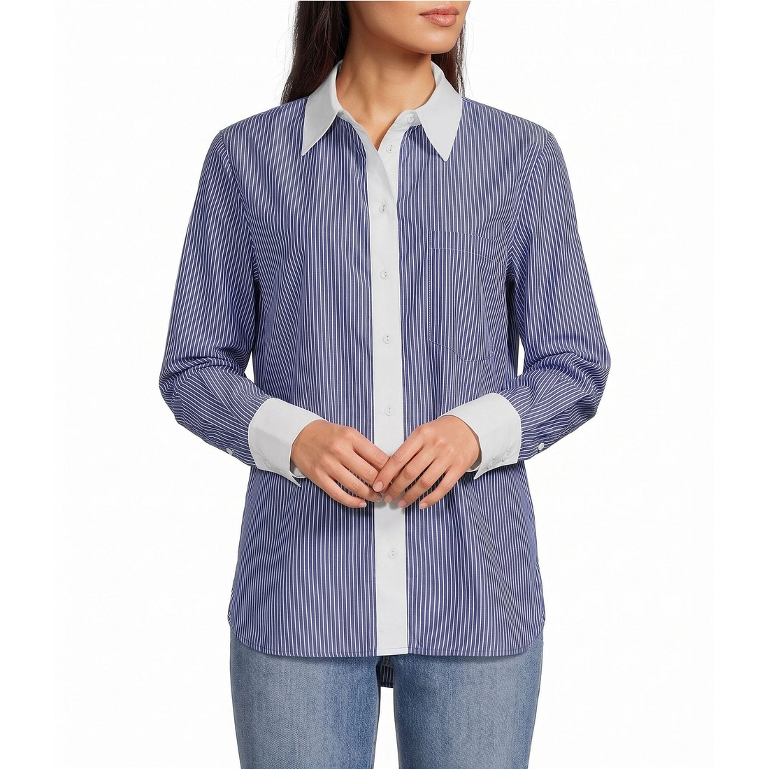 Le' Al.x Striped Collared Long Sleeve Button Down Top