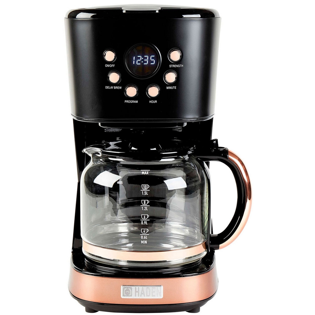 Haden Modern 12-Cup Programmable Drip Coffee Maker with Strength Control and Timer- Black