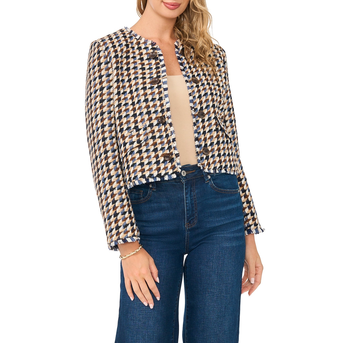 Vince Camuto Tweed Crop Button Front Jacket