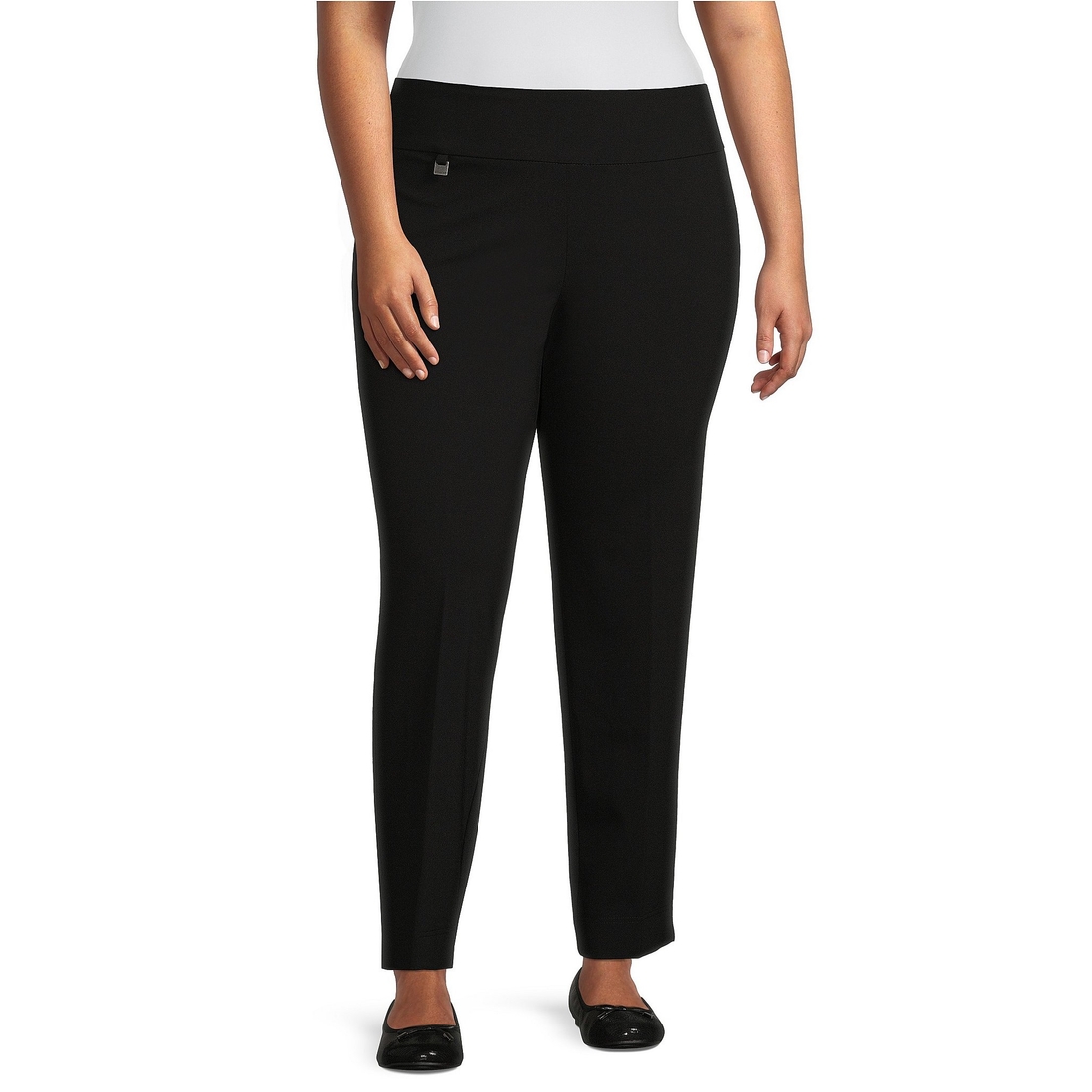 Multiples Slimsation® by Multiples Plus Size Solid Ease-Y-Fit Knit Pull-On Ankle Pants