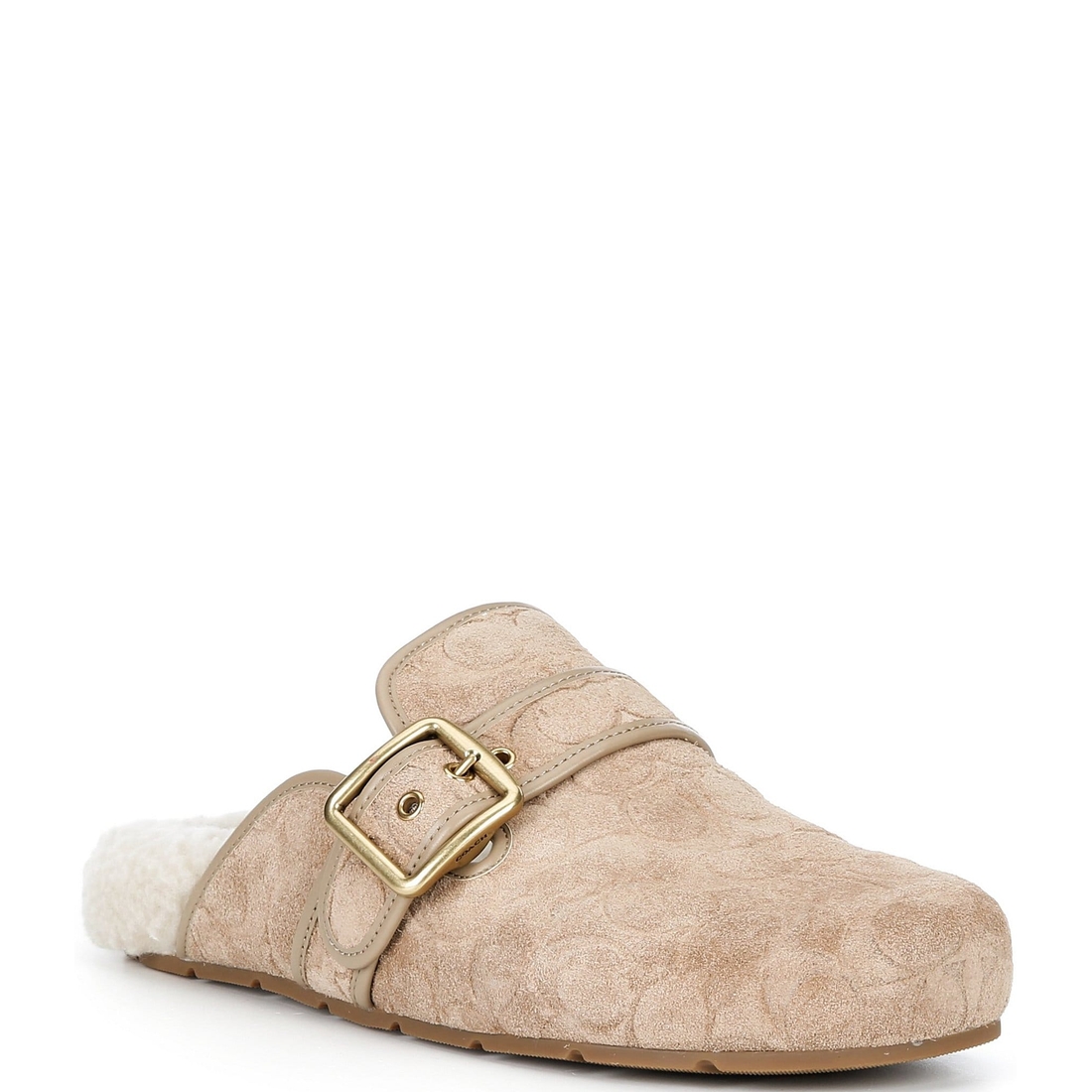 Coach Shearling Leather Buckle Logo Clogs