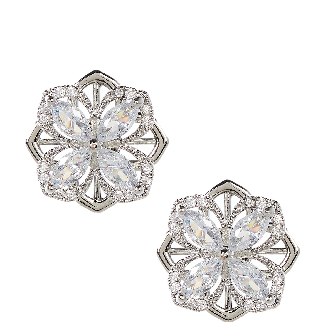 Cezanne Rhinestone Frame Clover Stud Earrings