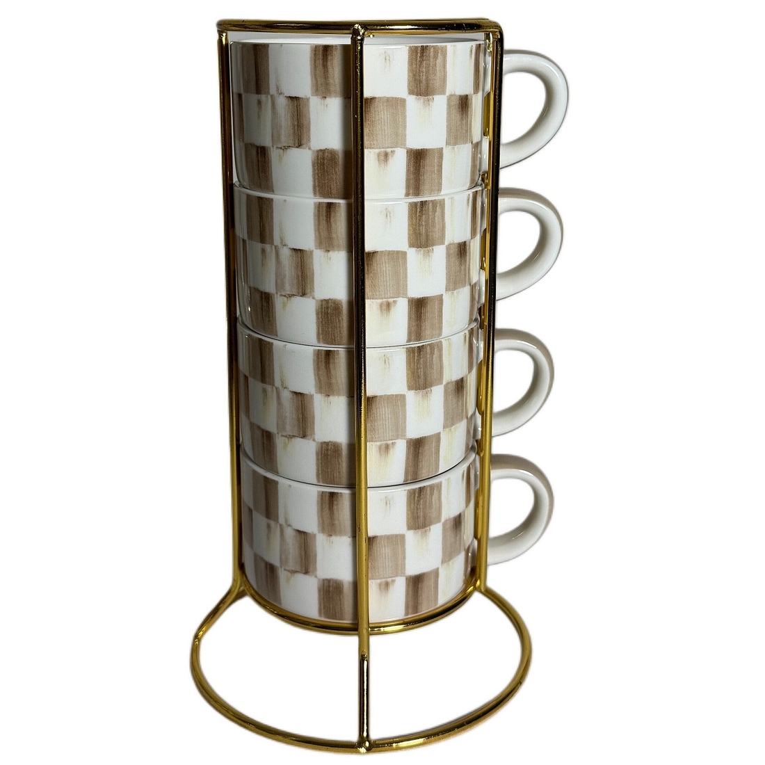 Mackenzie-childs Check® Stoneware Cappuccino Stackable Cup Tower