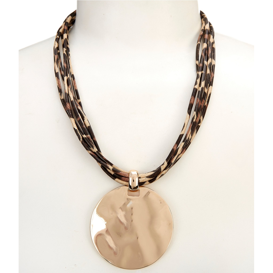 Dillard's Leopard Print Multi Cord Round Textured Short Pendant Necklace