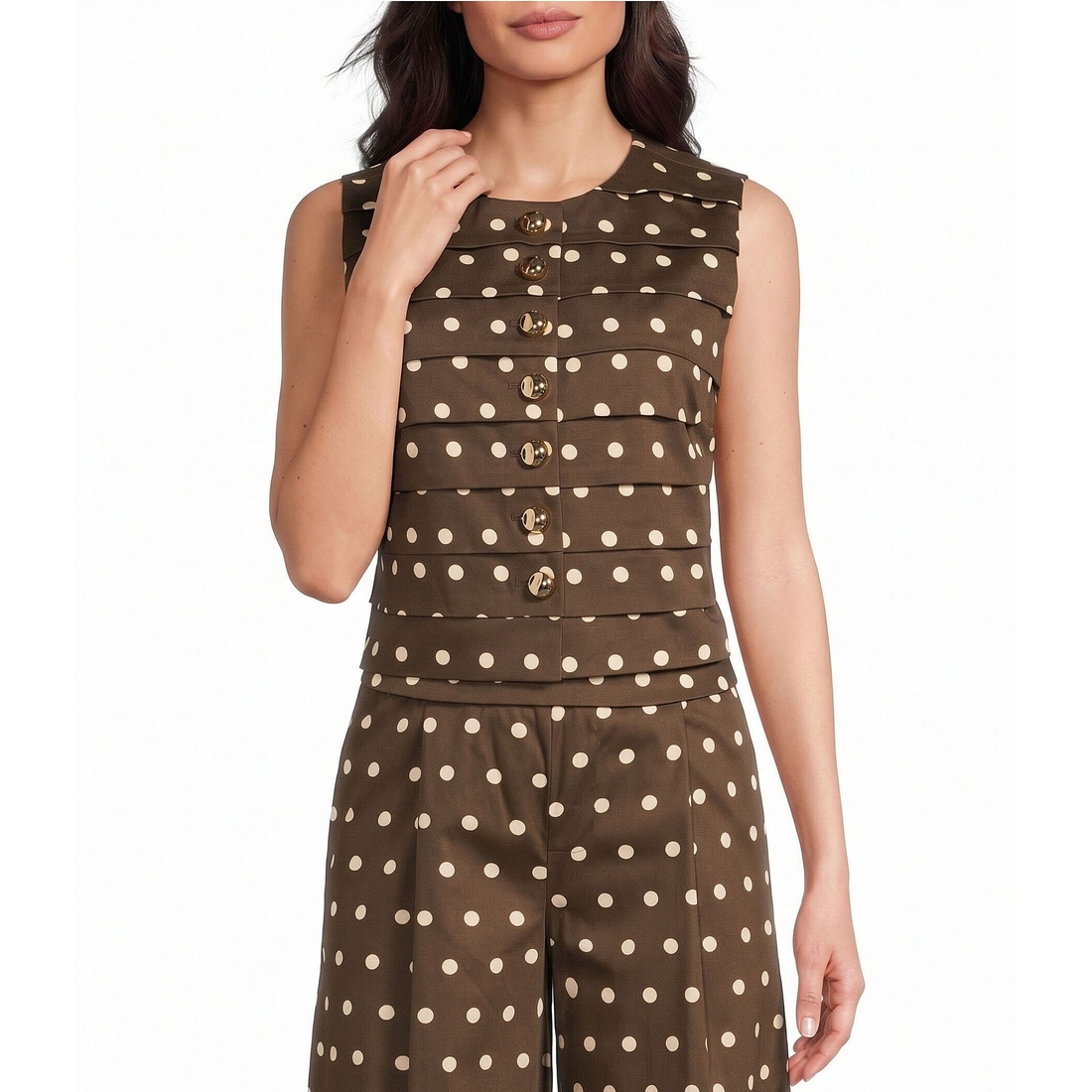 Le' Al.x Woven Polka Dot Button Down Coordinating Top