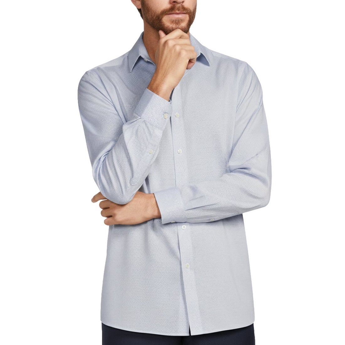 Hart Schaffner Marx State Street Essentials Mini Checked Spread Collar Sportshirt