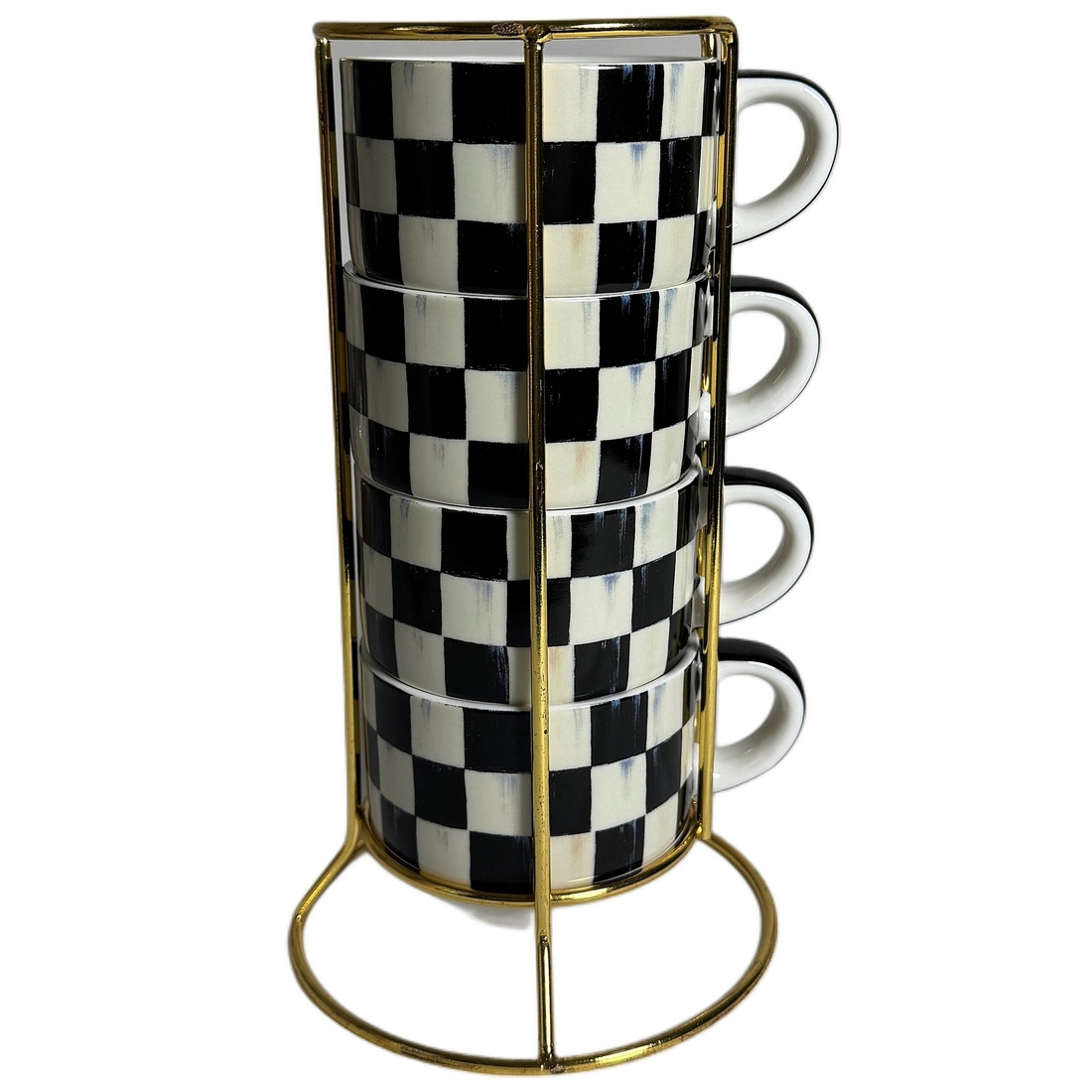 Mackenzie-childs Check® Stoneware Cappuccino Stackable Cup Tower