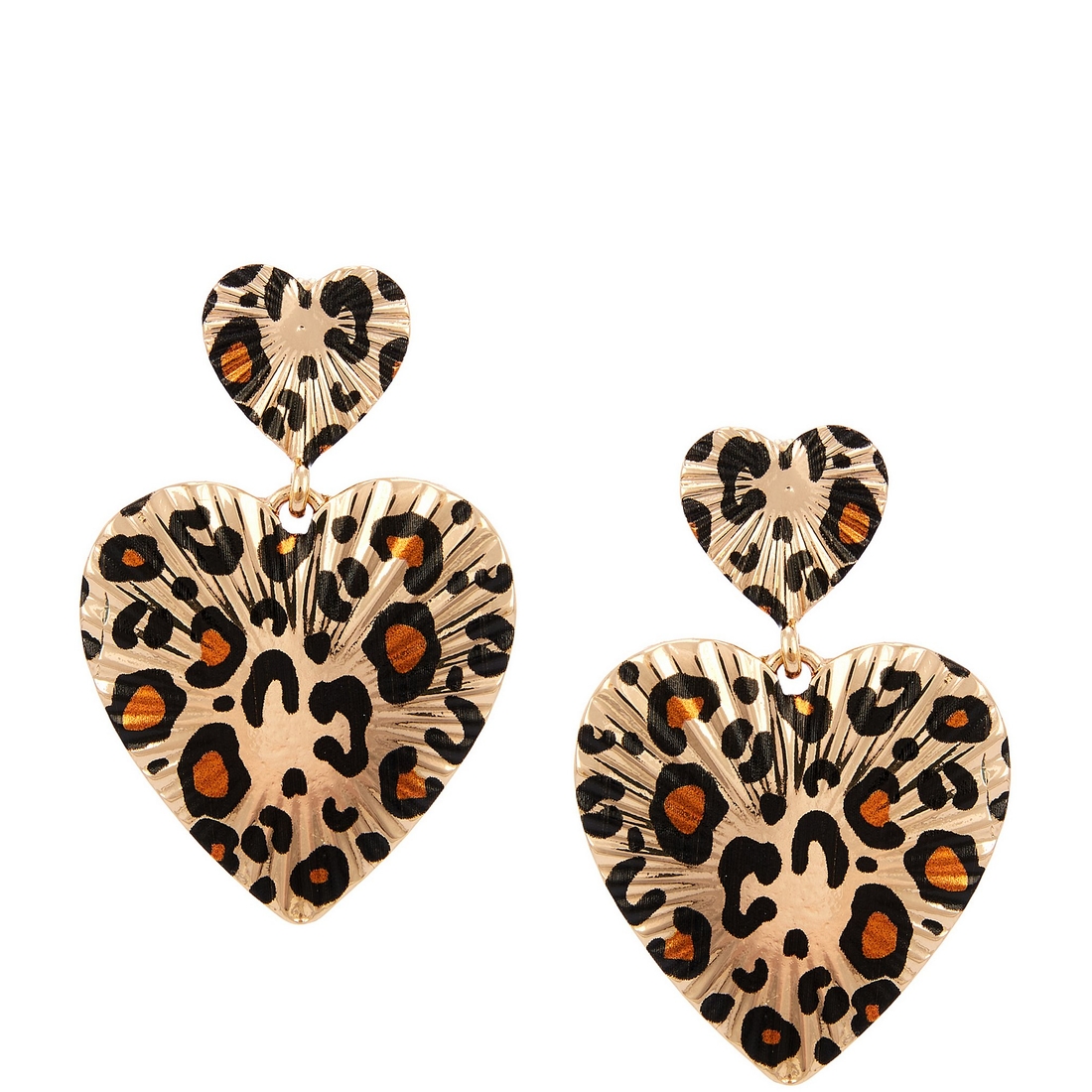 Anna & Ava Leopard Double Heart Drop Earrings