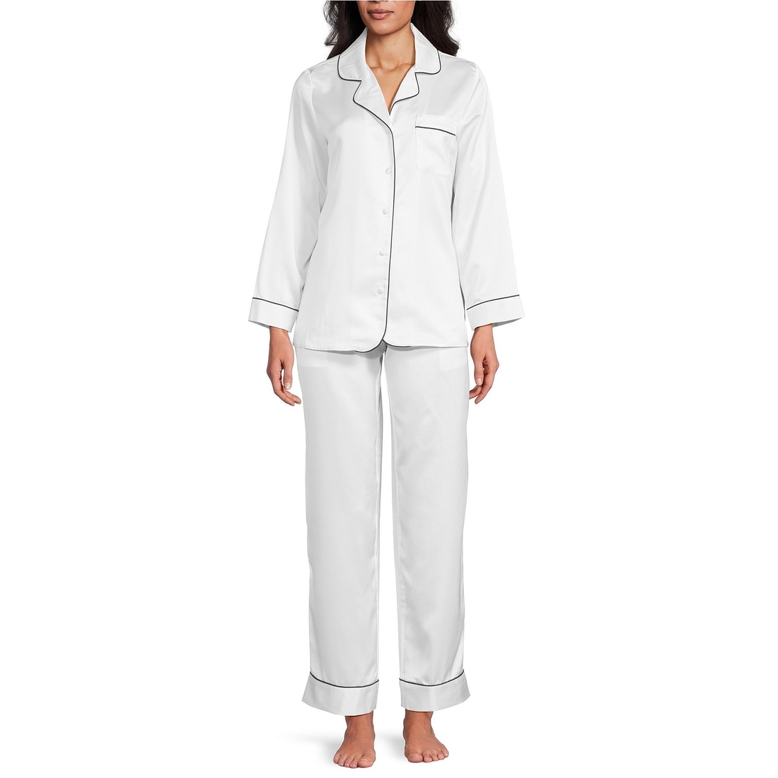 Cabernet Solid Contrast Piping Coordinating Satin Pajama Set