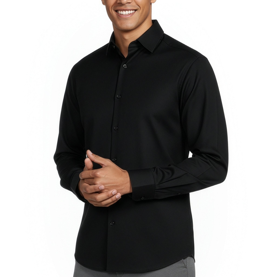 Murano Big Tall Wardrobe Essentials Slim Fit Solid Stretch Twill Long Sleeve Woven Shirt