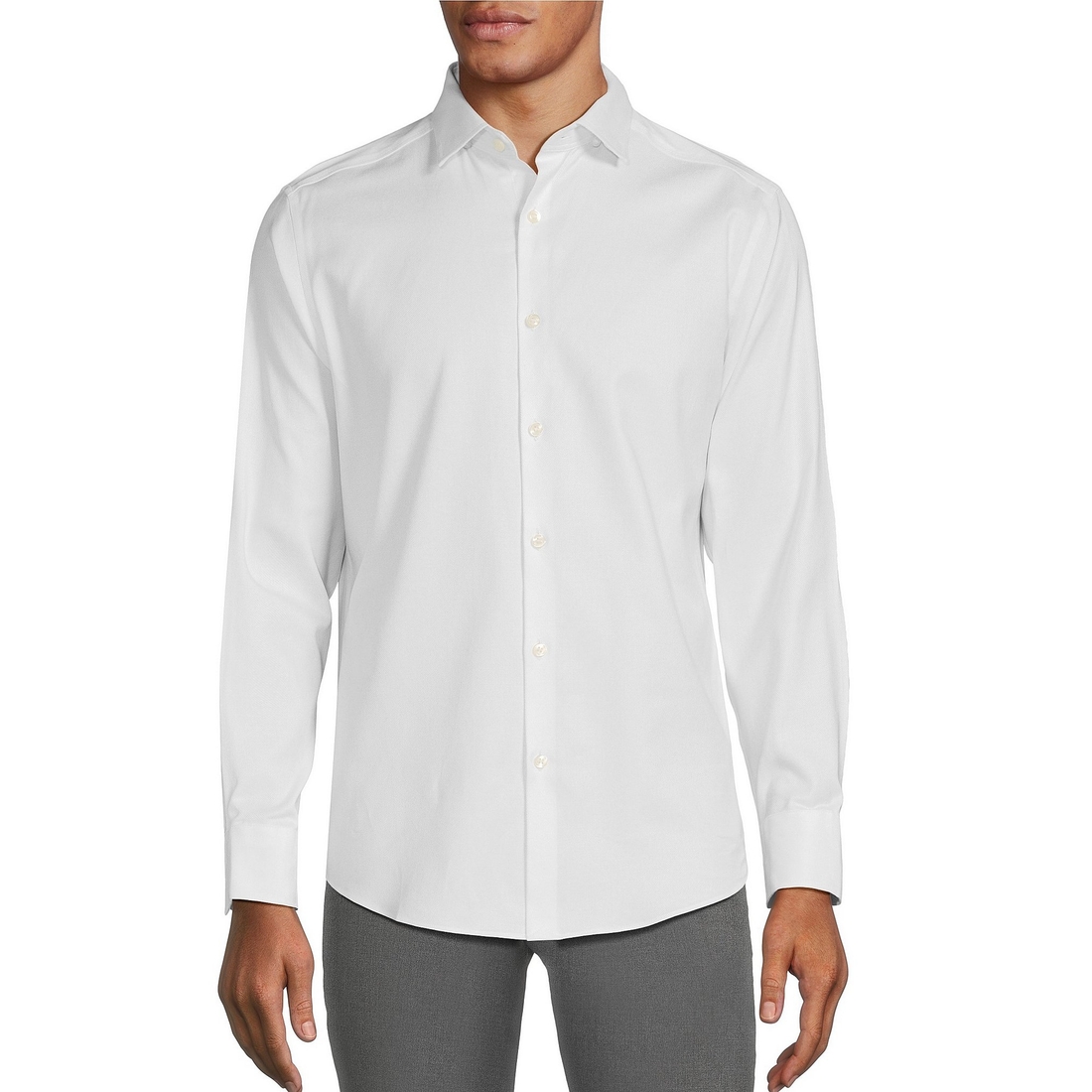 Murano Big Tall Wardrobe Essentials Slim Fit Solid Stretch Twill Long Sleeve Woven Shirt