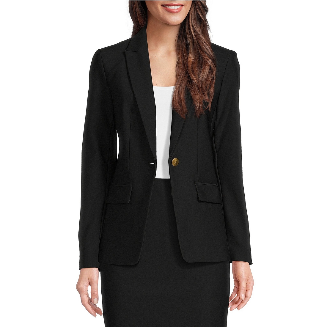 Donna Karan Woven Notch Lapel Long Sleeve Button Front Coordinating Blazer