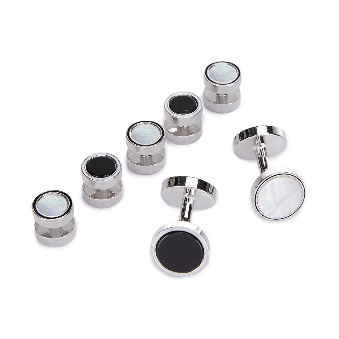 Roundtree & Yorke Silvertone Cuff Links 5-Stud Set