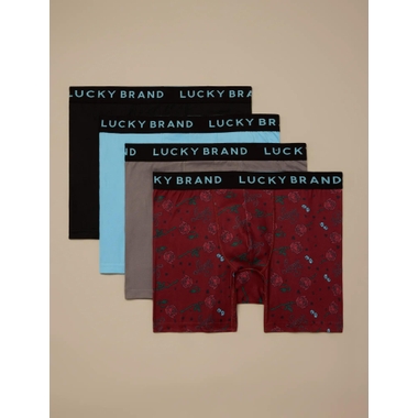 Lucky Brand Boxer da uomo – Confezione da 6 boxer super morbidi elasticizzati da uomo con tasca anti-mosca, Stampa vintage indaco/blu coronetta/azzurro, Small
