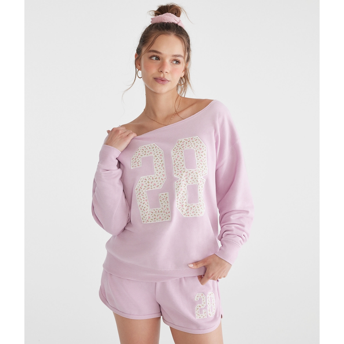 Aeropostale Womens' Floral 28 Off-The-Shoulder Crew