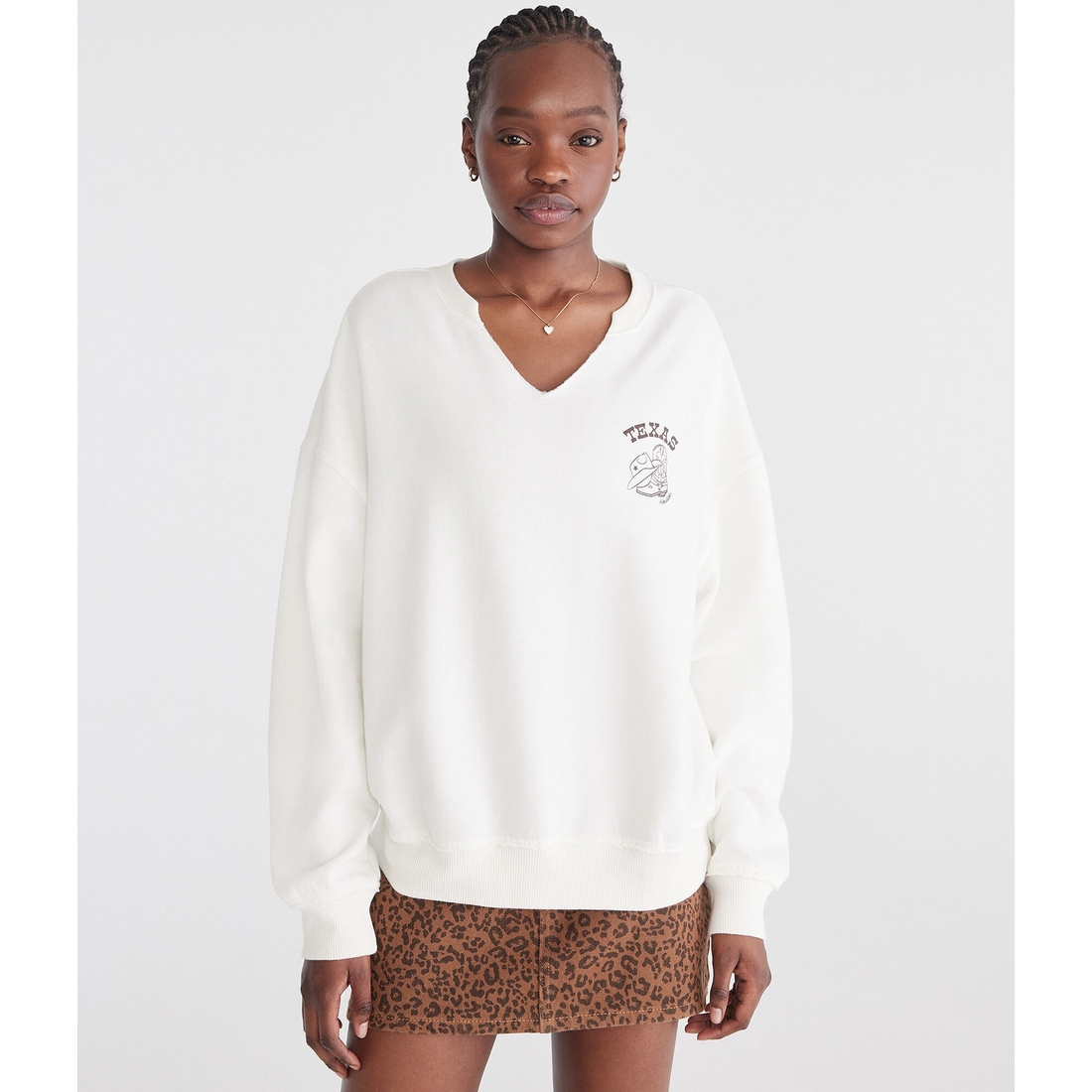 Aeropostale Womens' Texas Cowgirl Oversized Notch-Neck Aeropostale Womens' Texas Cowgirl Oversized Notch-Neck