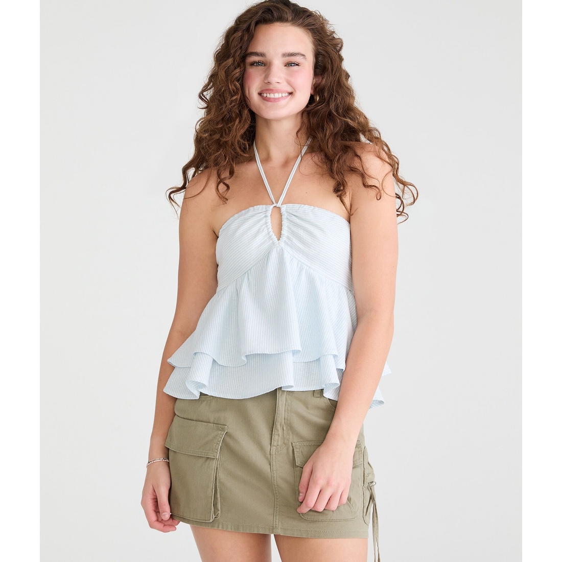 Aeropostale Striped Ruffle Halter Top available now at Jersey