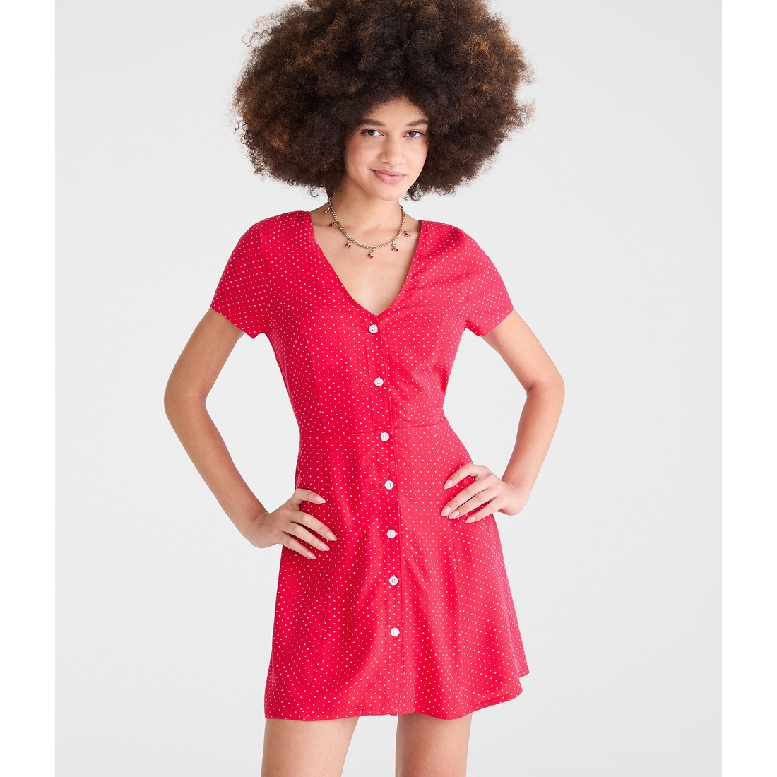 Aeropostale Printed V-Neck Buttoned A-Line Dress available now at La Plaza™