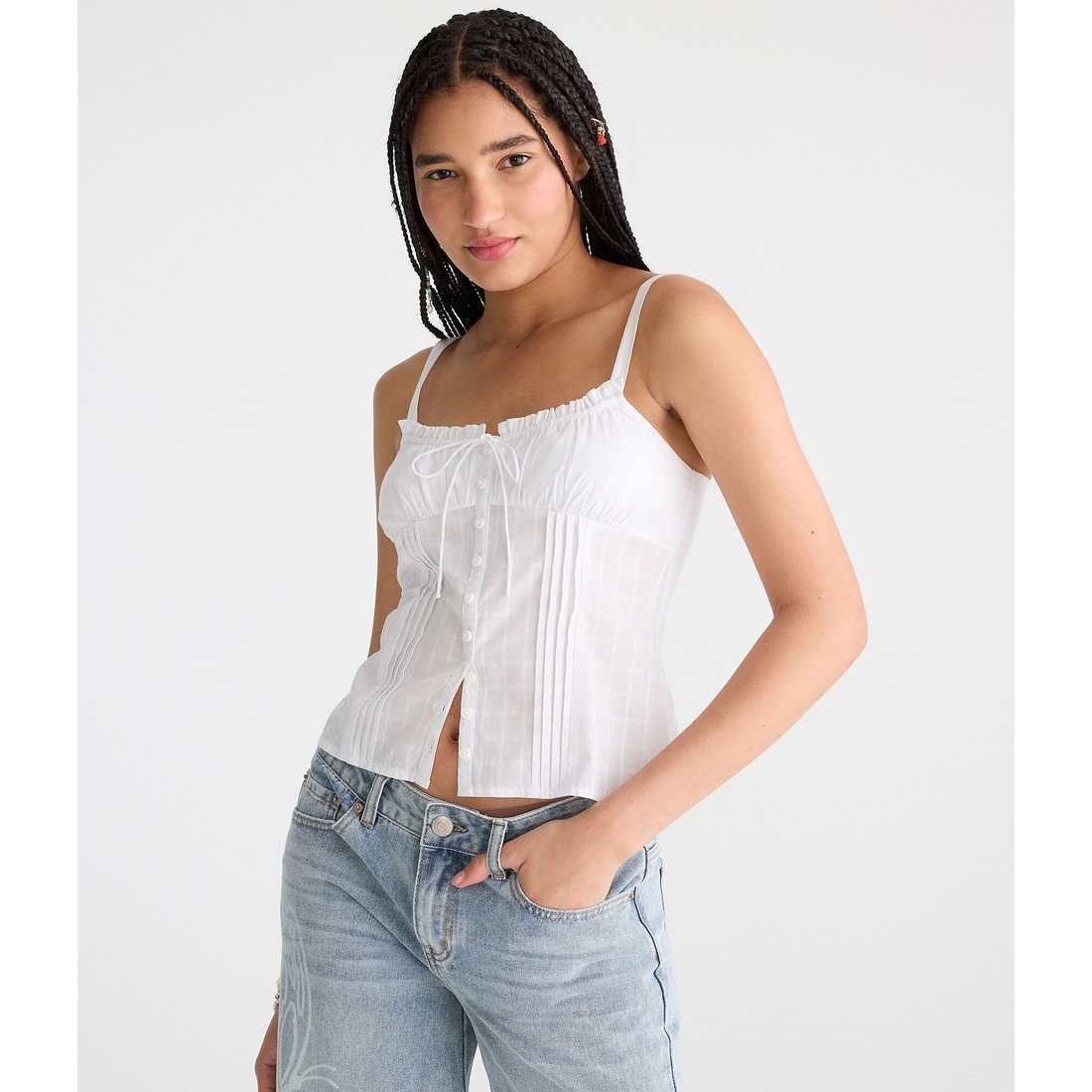 Aeropostale Pintuck Button-Front Tank