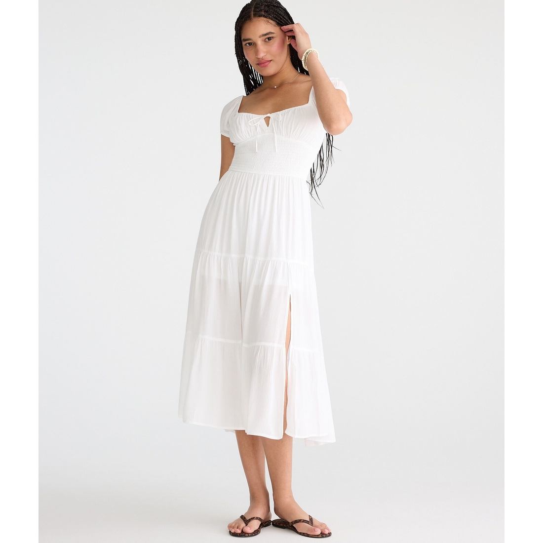 Aeropostale Solid Square-Neck Smocked Maxi Dress