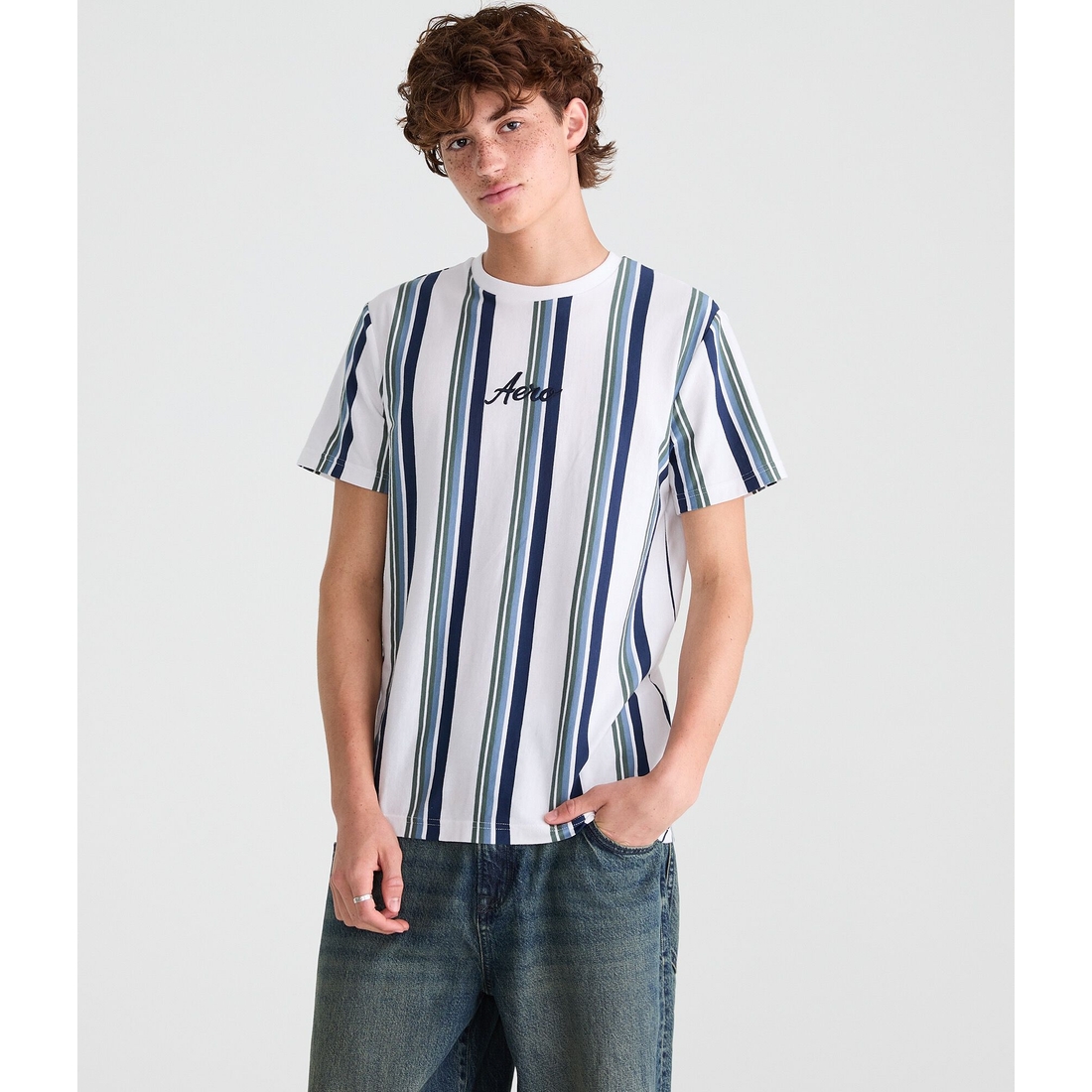 Aeropostale Vertical Stripe Logo Graphic Tee