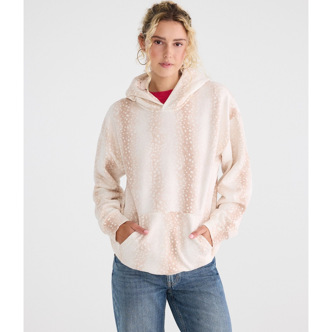 Aeropostale Cloud Soft Deer Print Oversized Pullover Hoodie