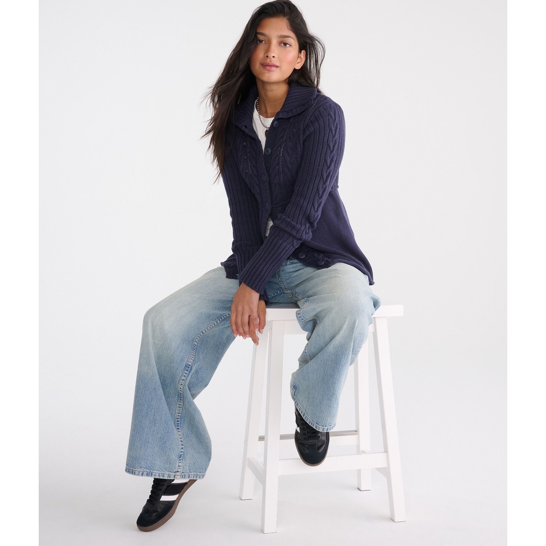 Aeropostale Dejà For Cable Button-Front Mock-Neck Sweater