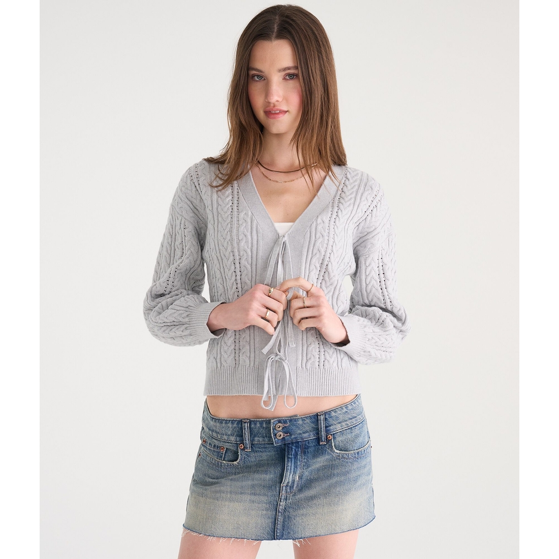 Aeropostale Cable Reversible Tie Cardigan