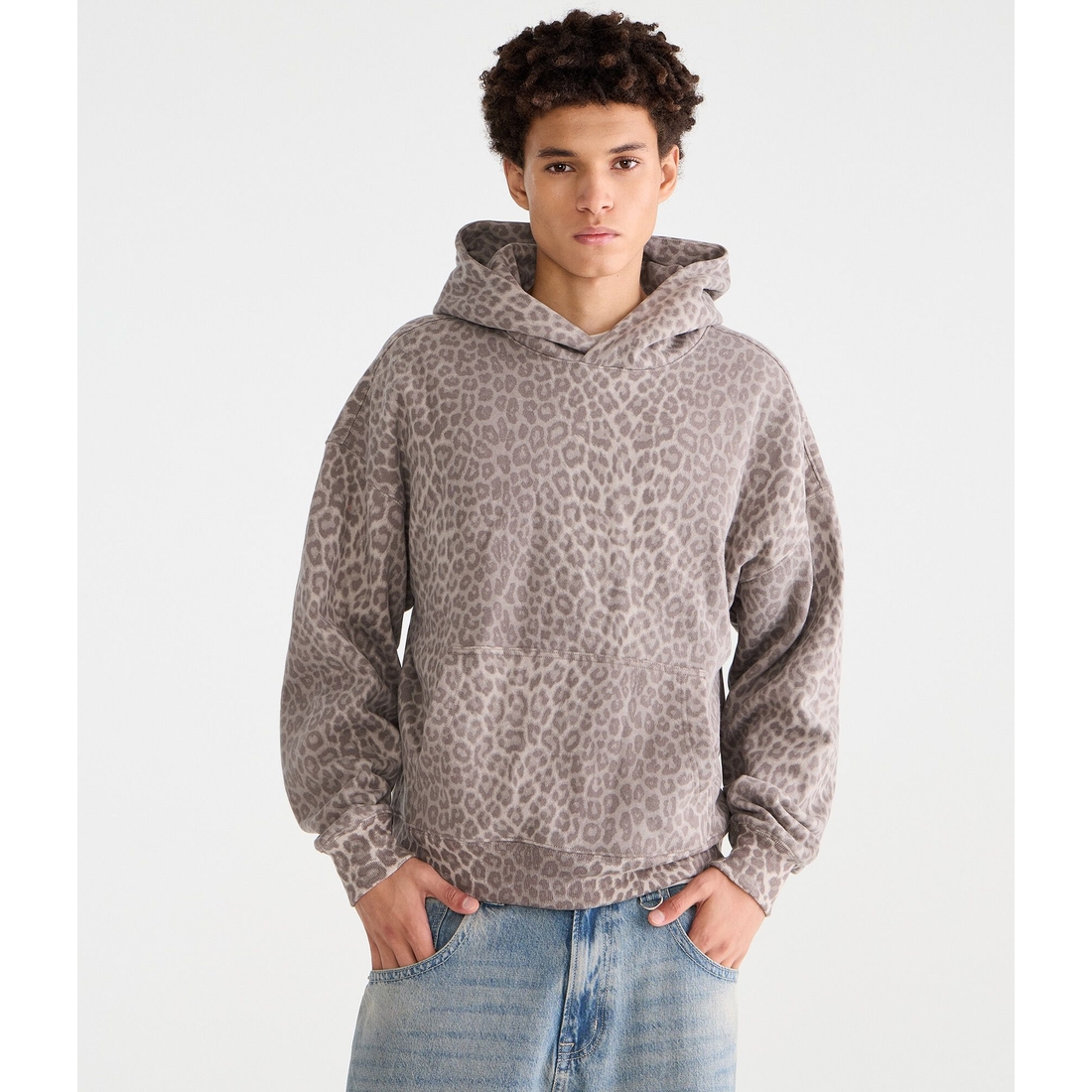 Aeropostale Cloud Soft Leopard Print Boxy Pullover Hoodie