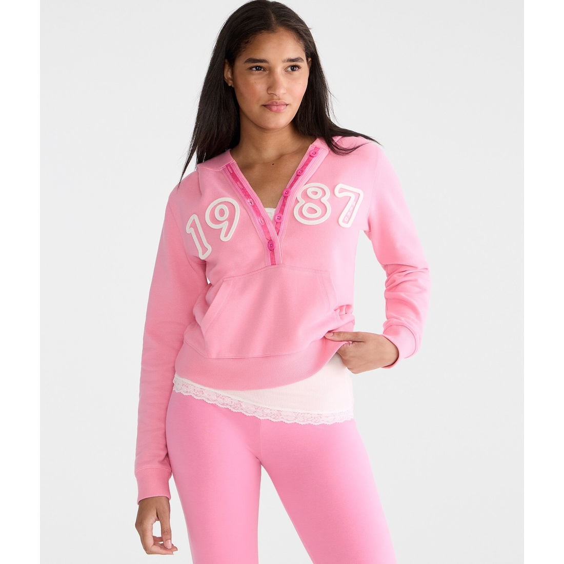 Aeropostale 1987 Logo Buttoned Pullover Hoodie