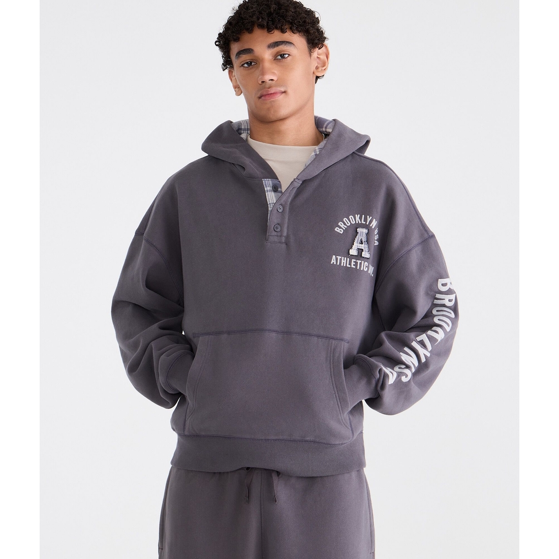 Aeropostale Cloud Soft Brooklyn Athletic Henley Pullover Hoodie