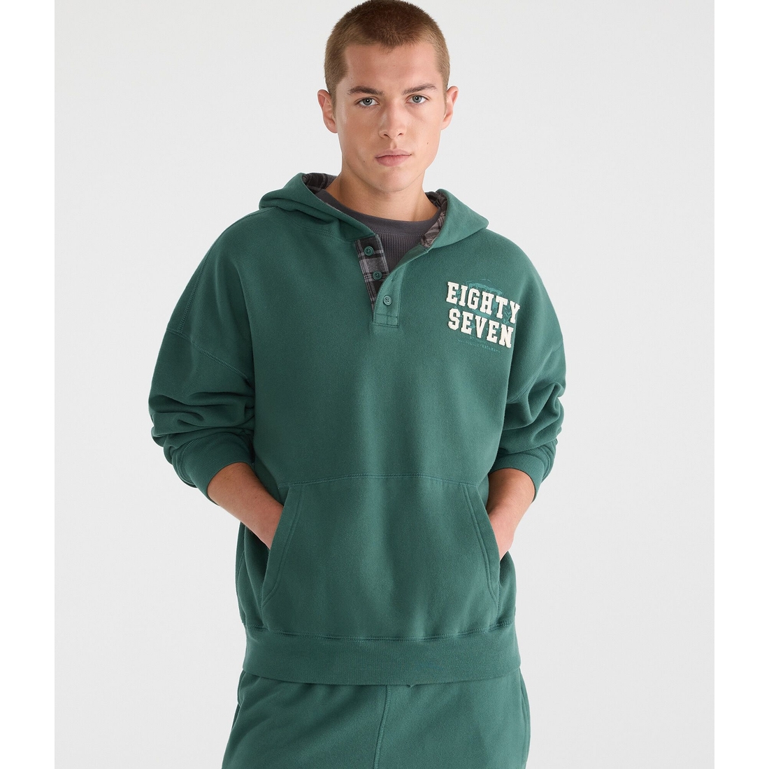 Aeropostale Cloud Soft Eighty Seven Henley Pullover Hoodie