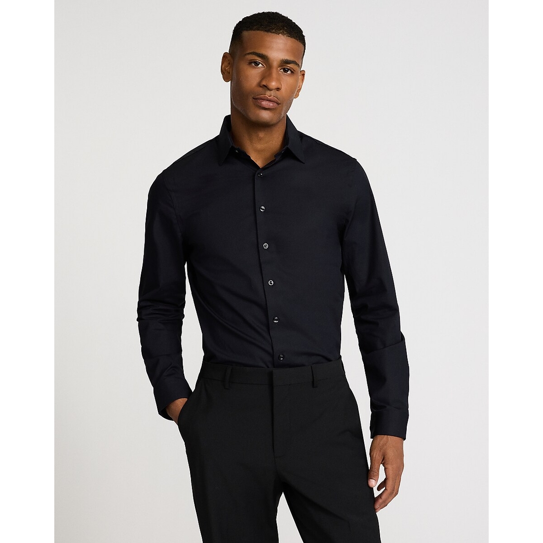 Express Slim Solid Cotton Stretch 1MX Dress Shirt