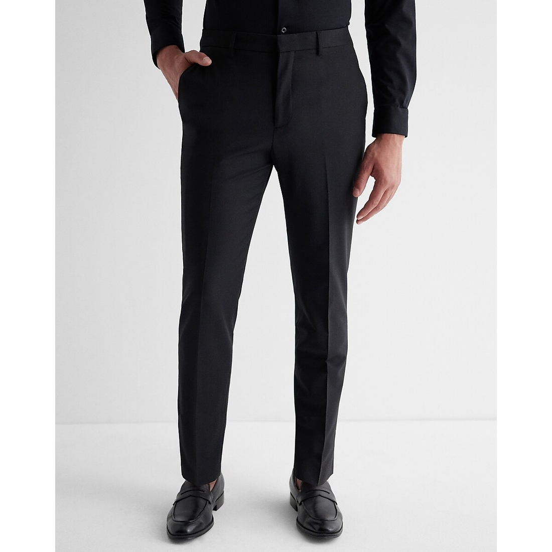 Express Extra Slim Black Wool-Blend Washable Modern Tech Suit Pant