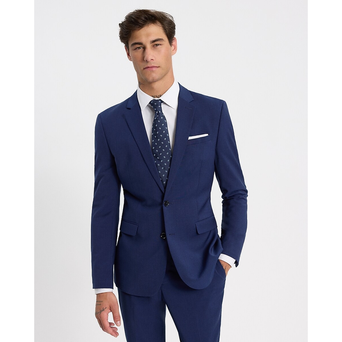 Express Slim Blue Wool-Blend Washable Modern Tech Suit Jacket