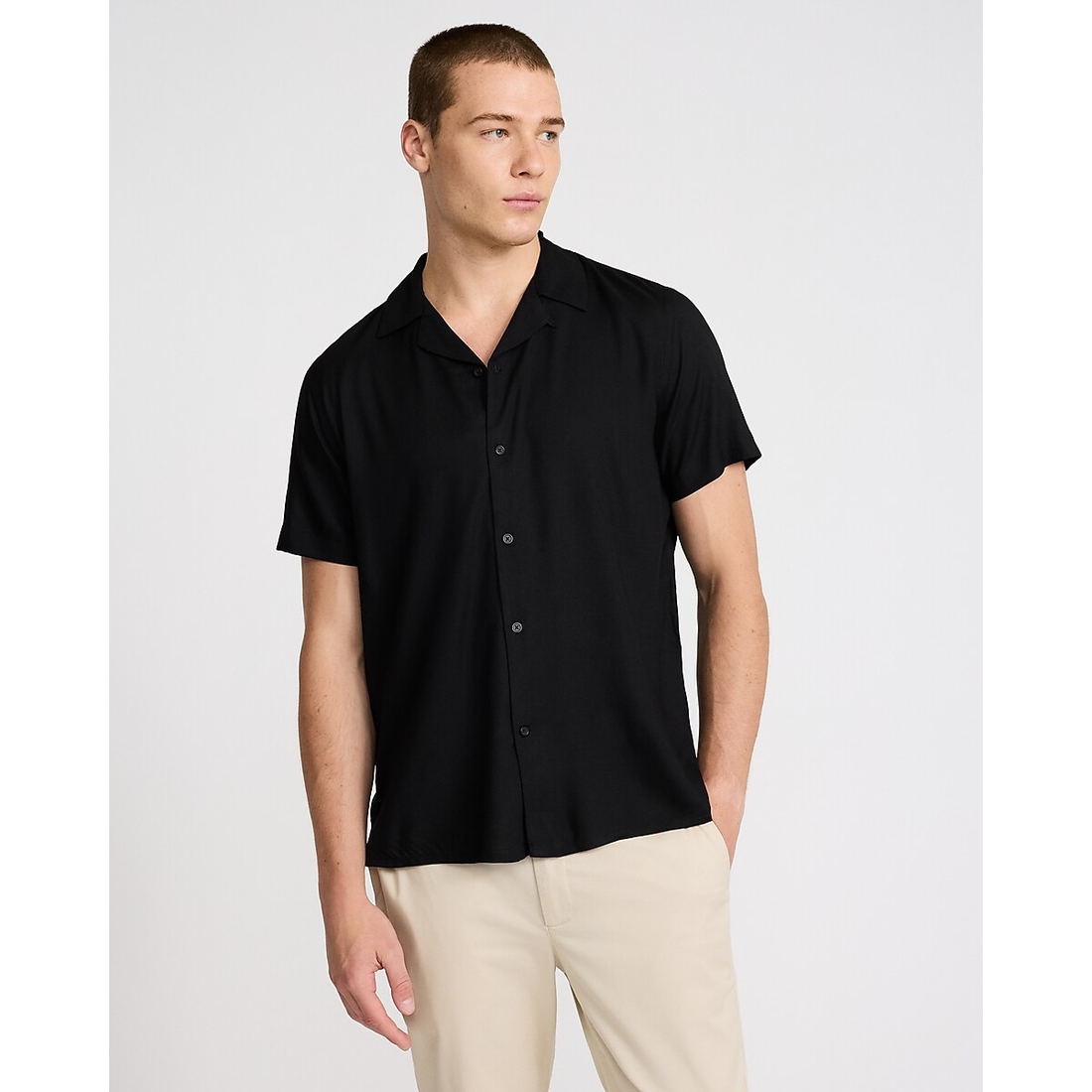 Express Solid Rayon Short Sleeve Shirt