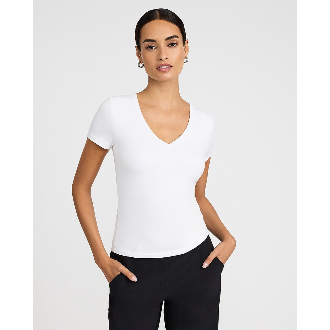 Express Fitted V-Neck Double Layer Tee in Supersoft