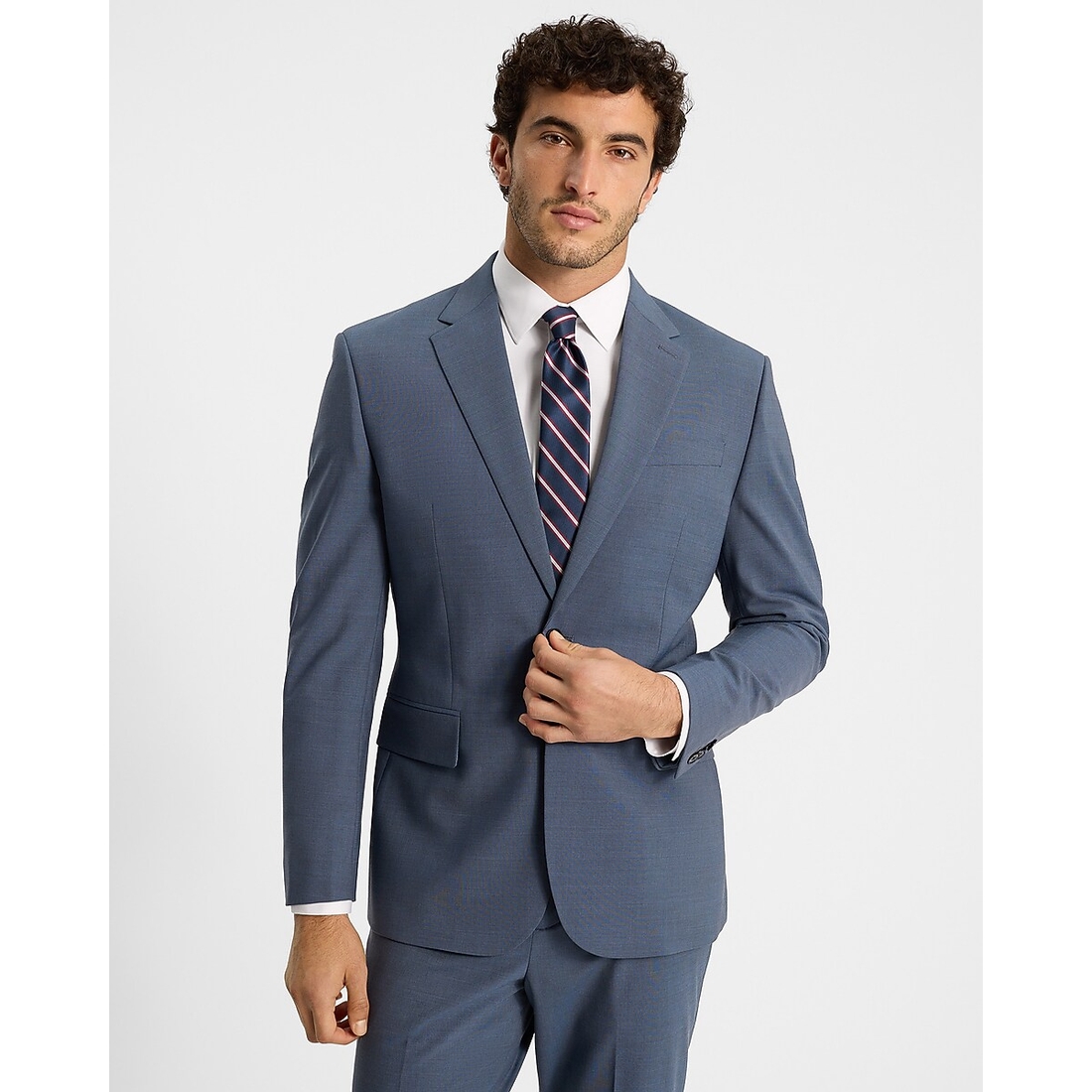 Express Classic Dusty Blue Wool-Blend Washable Modern Tech Suit Jacket