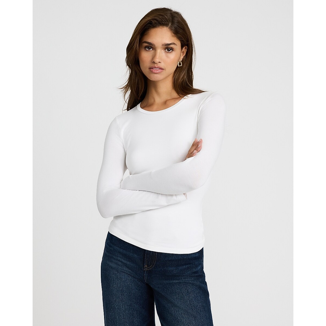 Express Fitted Double Layer Crew Neck Long Sleeve Tee in Supersoft