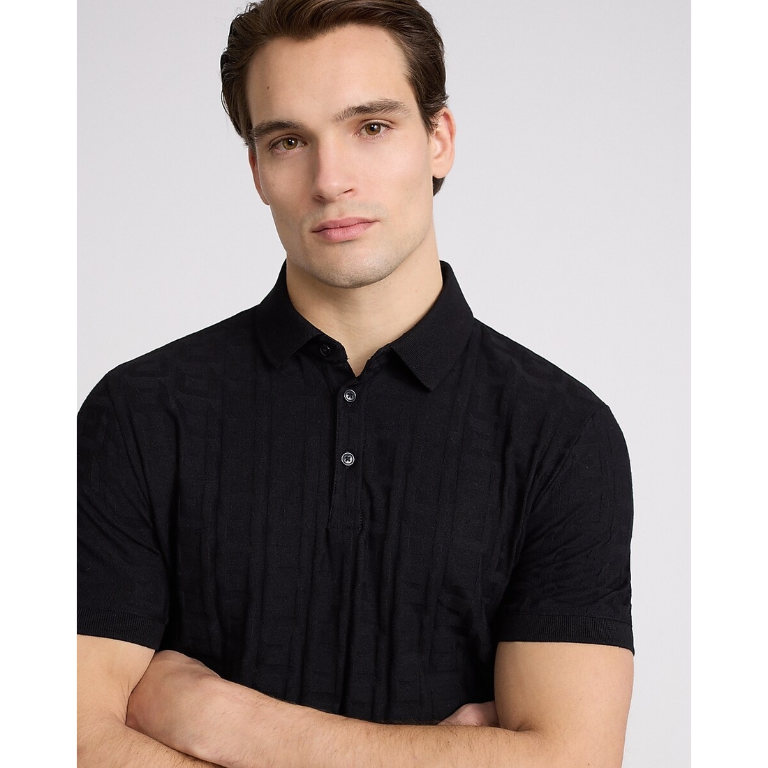 Express Textured Geo Cotton-Blend Jacquard Polo
