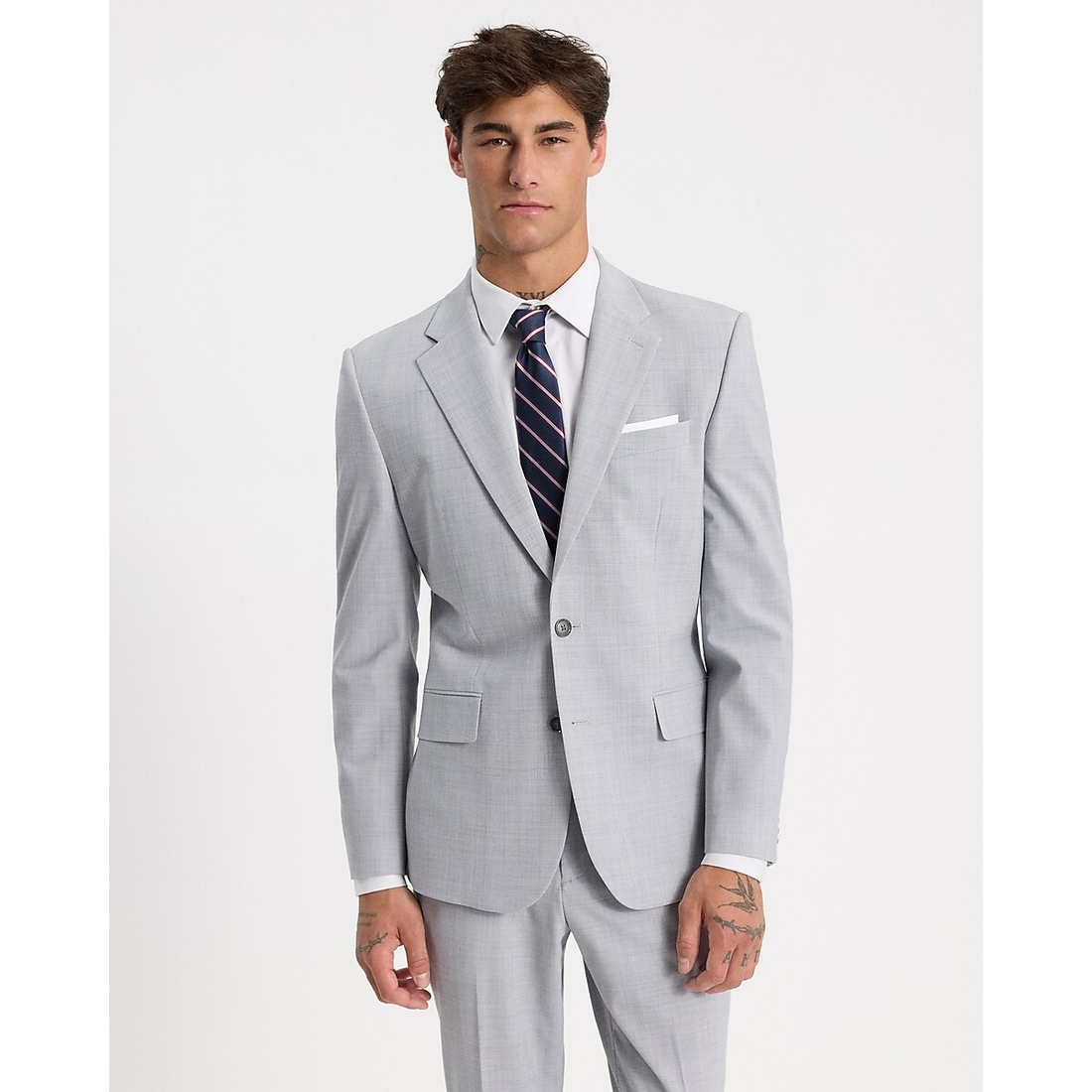 Express Slim Light Gray Wool-Blend Washable Modern Tech Suit Jacket