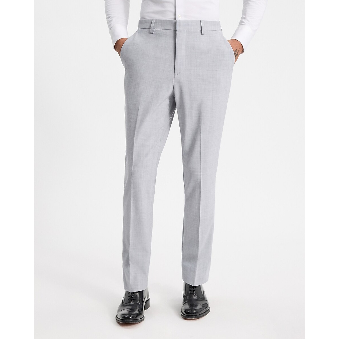 Express Slim Light Gray Wool-Blend Washable Modern Tech Suit Pant