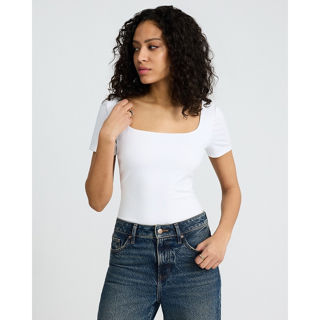 Express Body Contour Light Compression Square Neck Bodysuit in Stretch Cotton