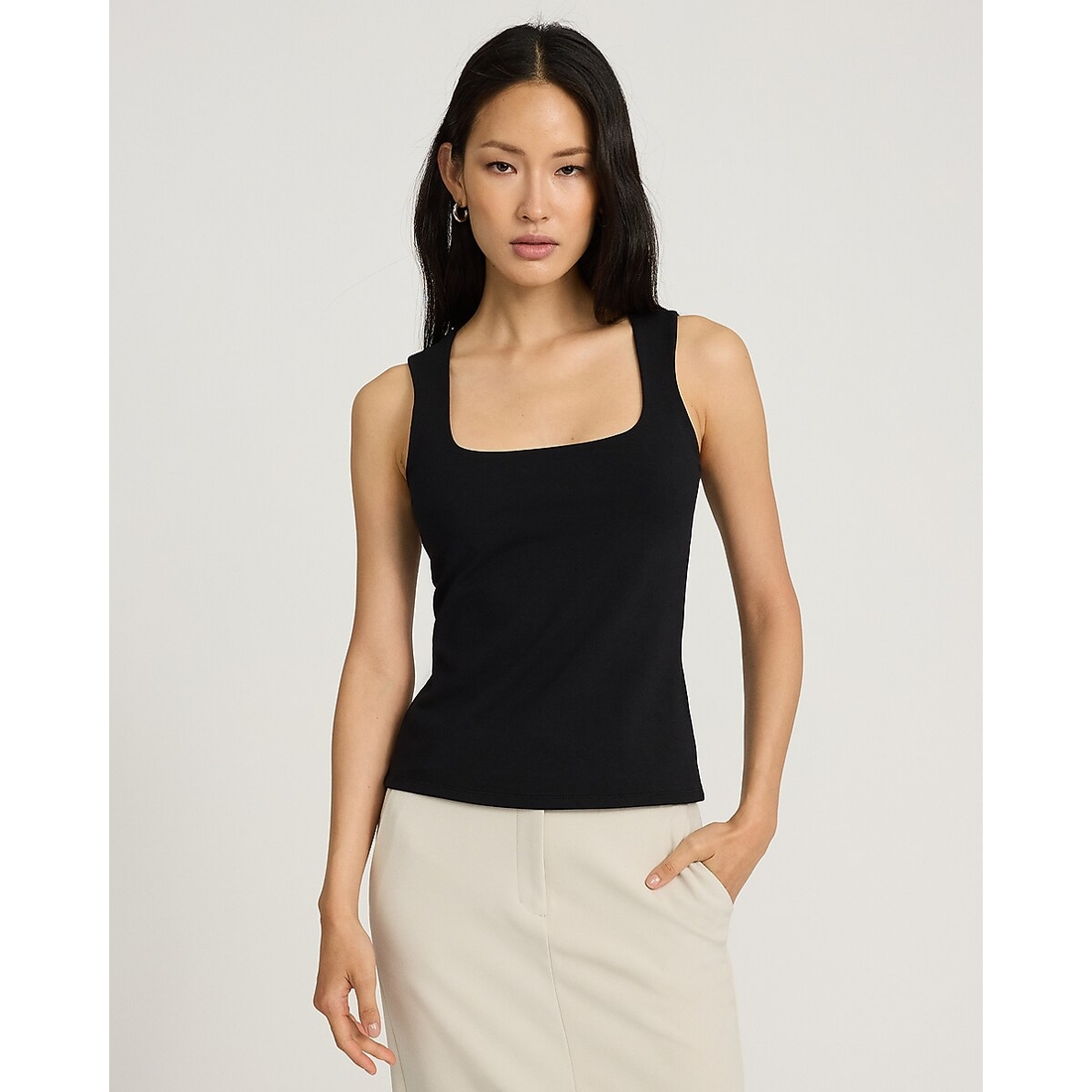 Express Body Contour Light Compression Square Neck Tank in Stretch Cotton